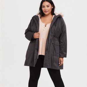 Torrid Grey Twill & Pink Faux Fur Trim 3-in-1 Parka